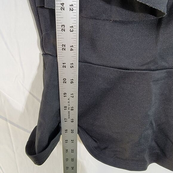 So London Sexy Black Blouse Asymmetrical Ruffle Cap Sleeve Peplum Women's Size 4 - Picture 7 of 8